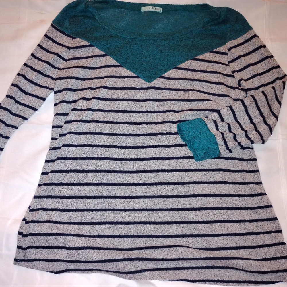 Striped Long Sleeve Top - Teal and Navy